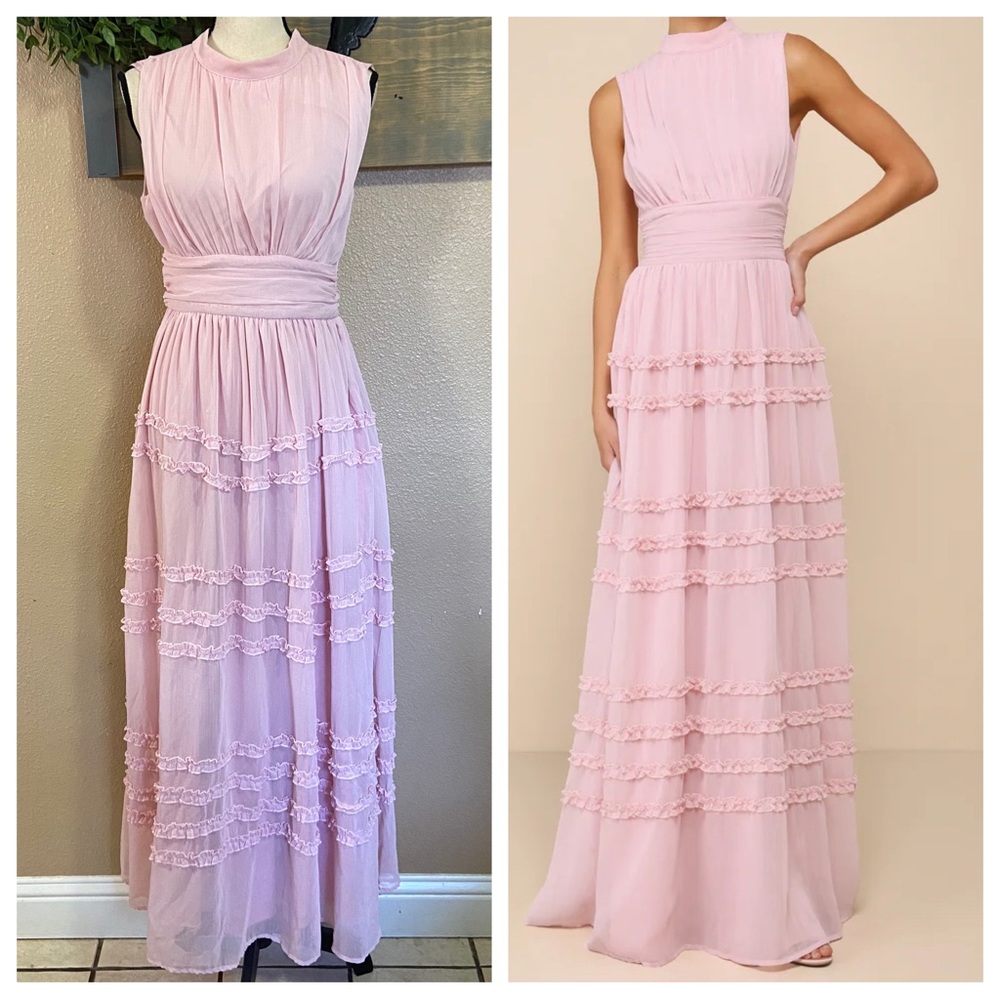 NWOT Lulus Enchantingly Sweet Blush Pink Chiffon Backless Maxi Dress